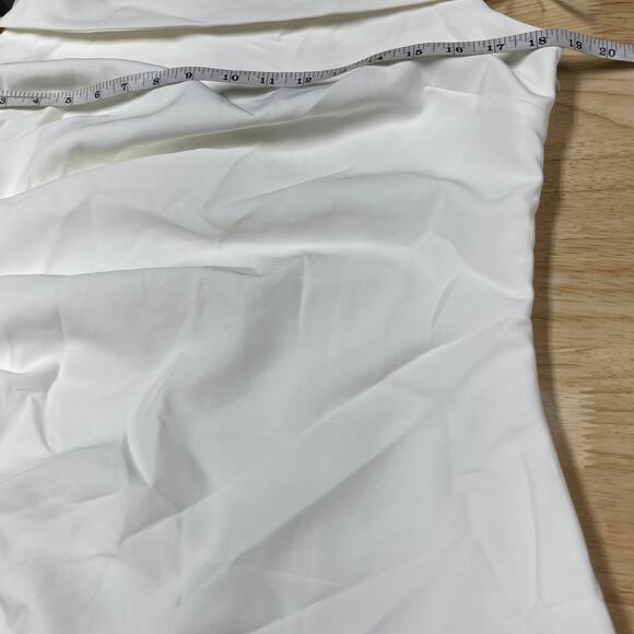 NWT Milly Ally Off-Shoulder Cady Dress Ecru White Size 12 Ruched Side Slit Hem - Picture 7 of 12